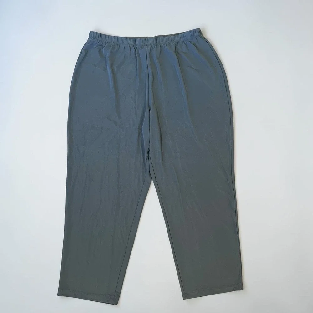 Susan Graver Liquid Knit 3X‎ Gray Straight Leg Elastic Waist Pull On Pants USA